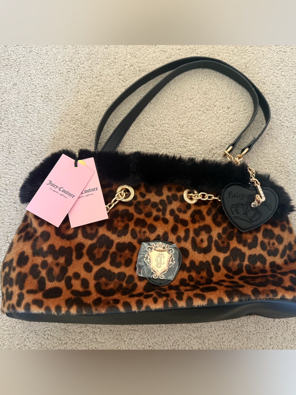 Juicy Couture Leopard Faux Fur Shoulder Bag - Black & Brown